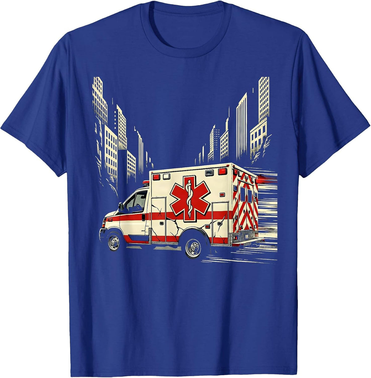 EMT Ambulance Speeding Through City at Night T-Shirt - Royal Blue