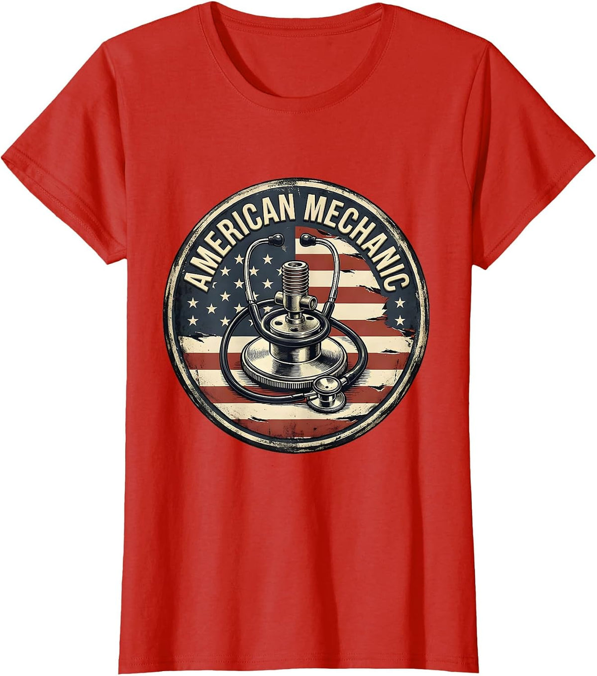 American Mechanic Vintage Patriotic Mechanic Gift T-Shirt - Red