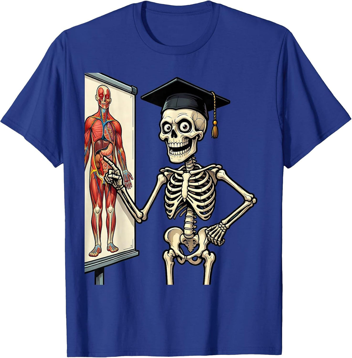 Men's Skeleton Anatomy Diagram Illustration T-Shirt - Royal Blue
