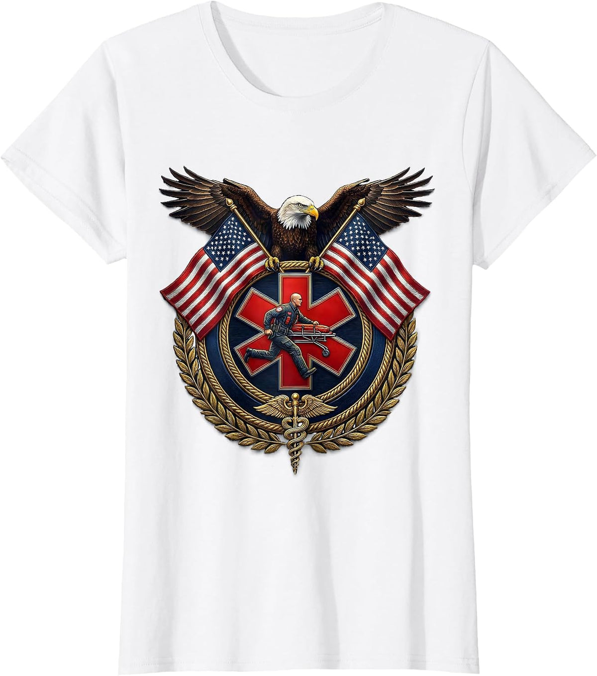 Women's EMT Paramedic Rushing Stretcher ER Doors Graphic T-Shirt - White