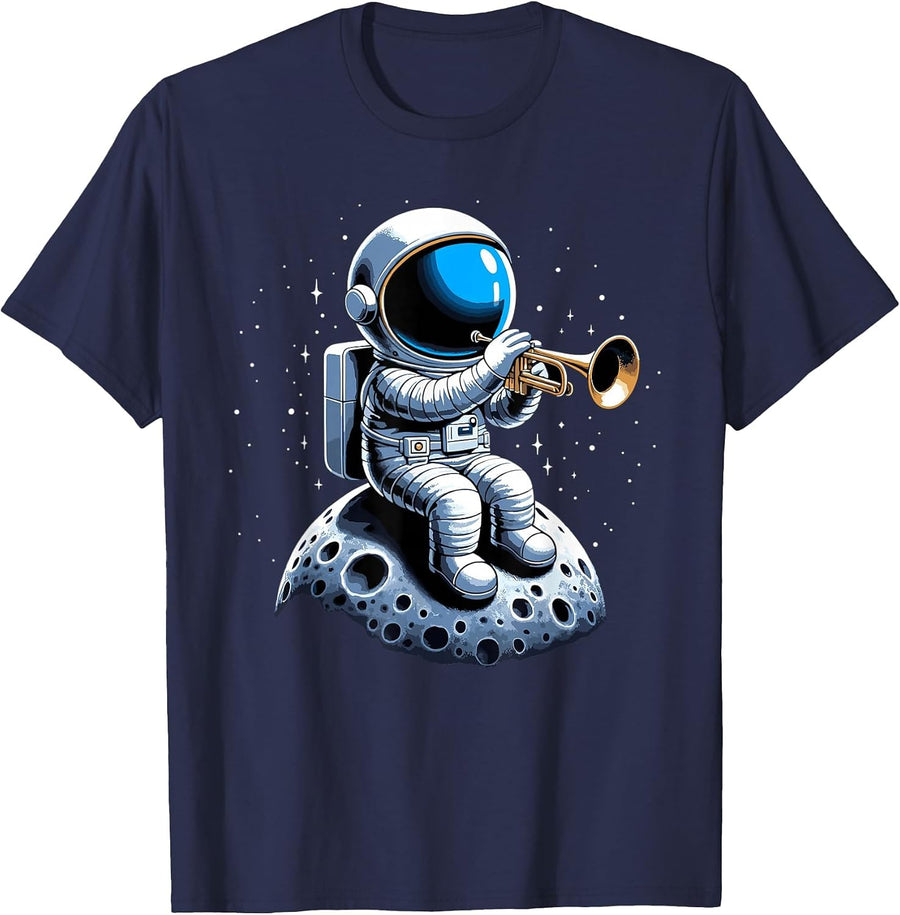 Astronaut Play Trumpeter Trumpet T-Shirt - Navy Blue