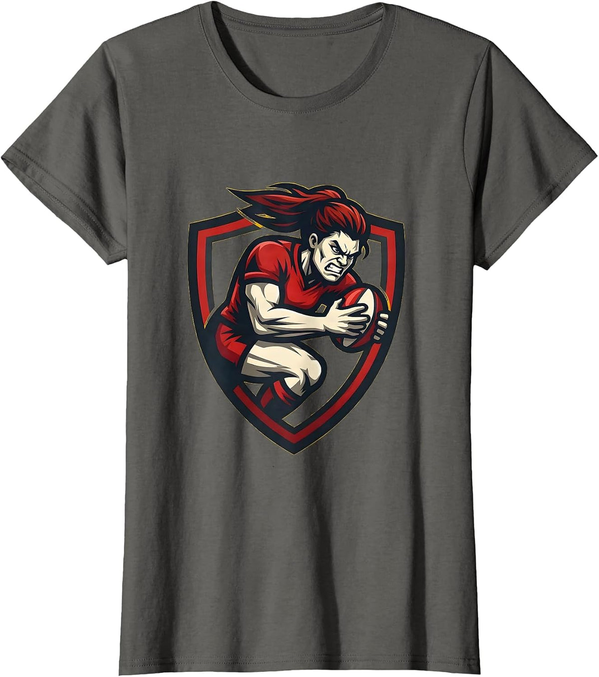 Women's Rugby Tackle Illustration Graphic Design T-Shirt - Asphalt Grey