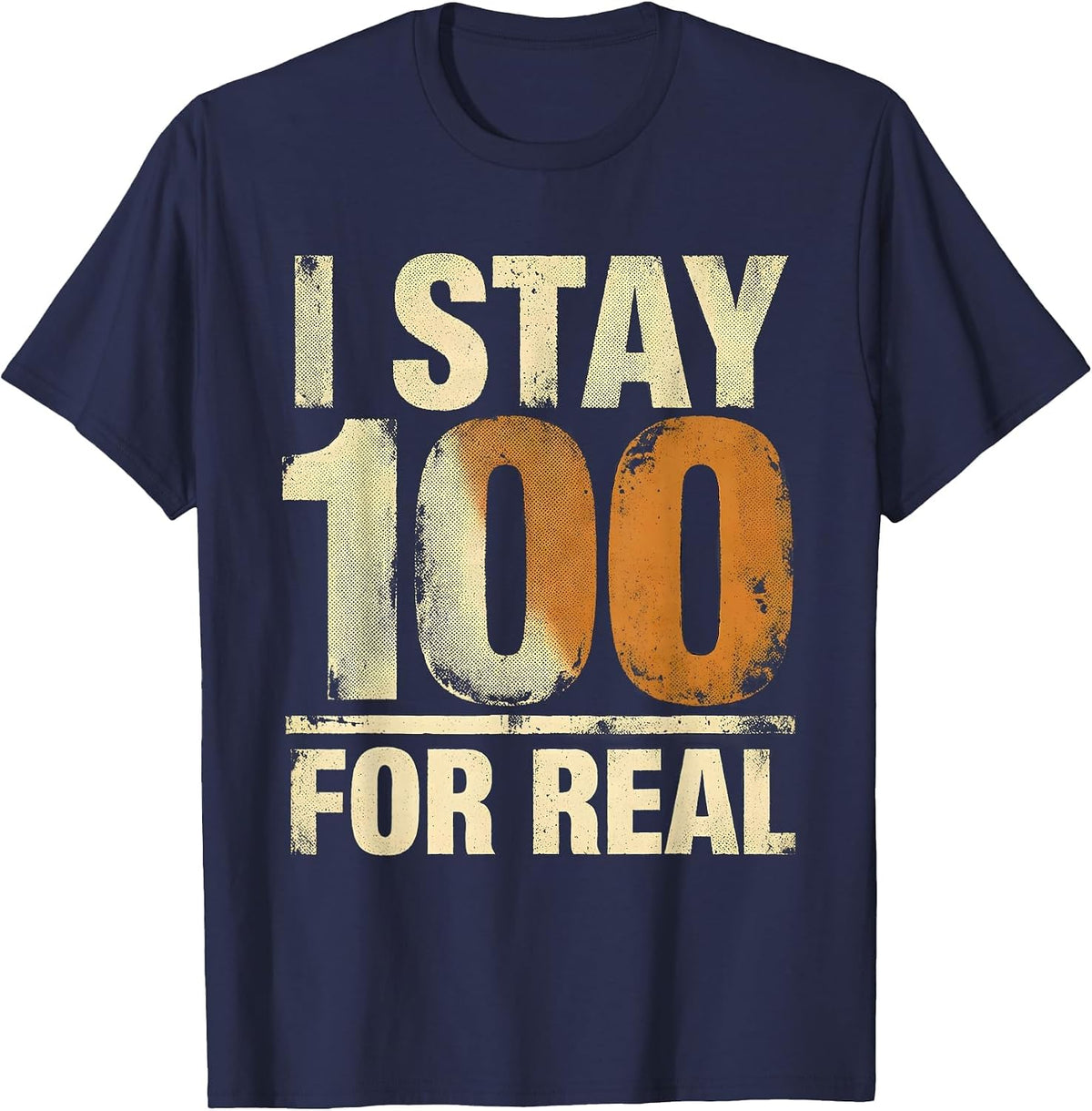 Men's I Stay 100 For Real Nostalgic Old School Hip Hop Rap Music T-Shirt - Navy Blue