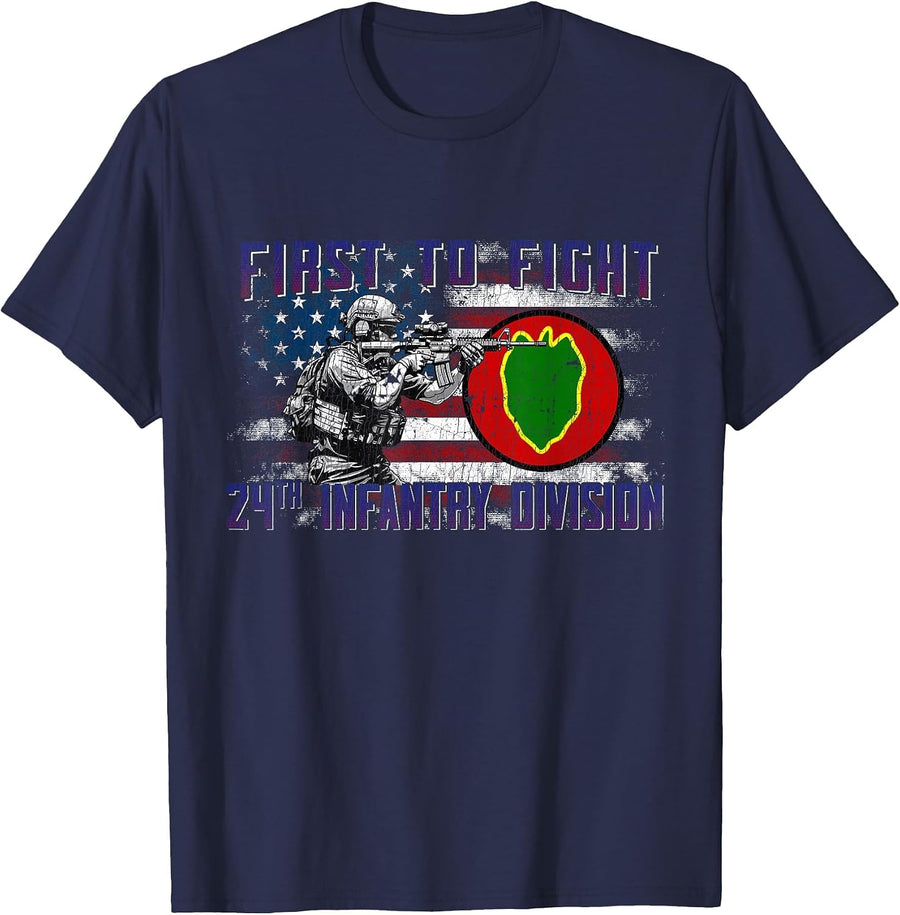 24th Infantry Division 24 ID First to Fight Victory Division T-Shirt - Navy Blue
