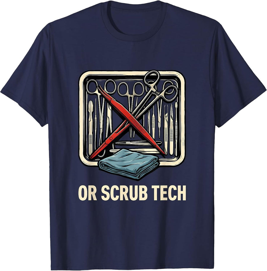 OR Scrub Tech Screenprint Surgical Tech Occupational Pride T-Shirt - Navy Blue