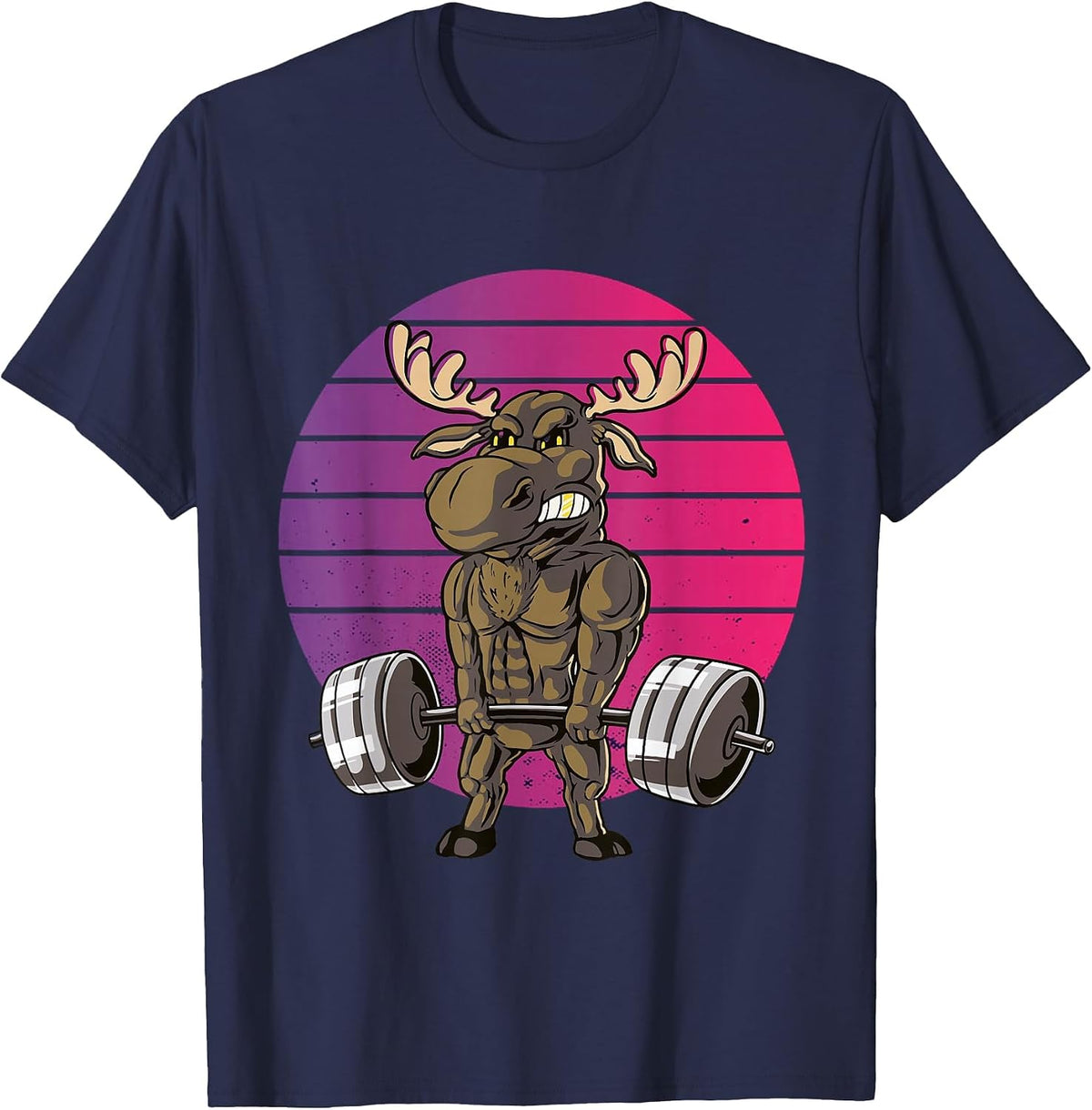 Funny Deadlift Moose Weightlifting Gym Humor Wild Animals T-Shirt - Navy Blue