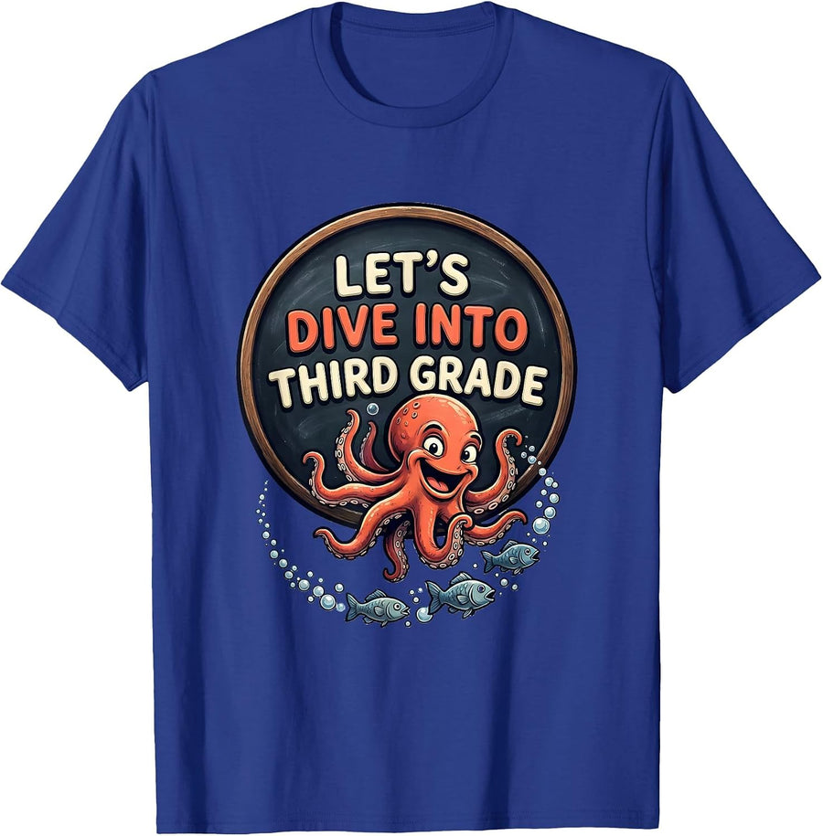 Let's Dive Into Third Grade Cartoon Teacher Back To School T-Shirt - Royal Blue