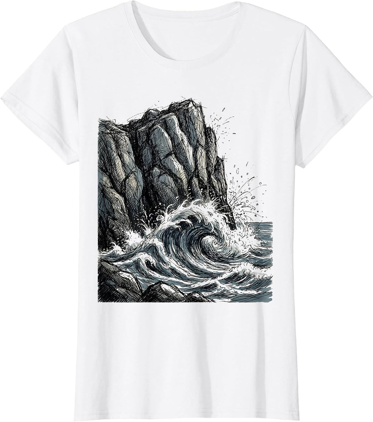 It Is What It Is Wave Crashing Rock Cliff Graphic T-Shirt - White