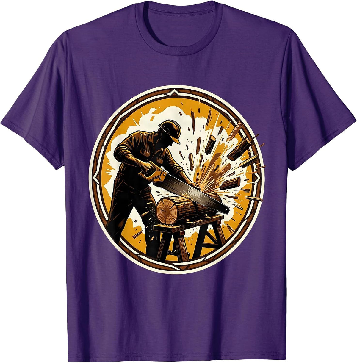 Labor Day Carpenter Sawing Wood Graphic Tee T-Shirt - Purple