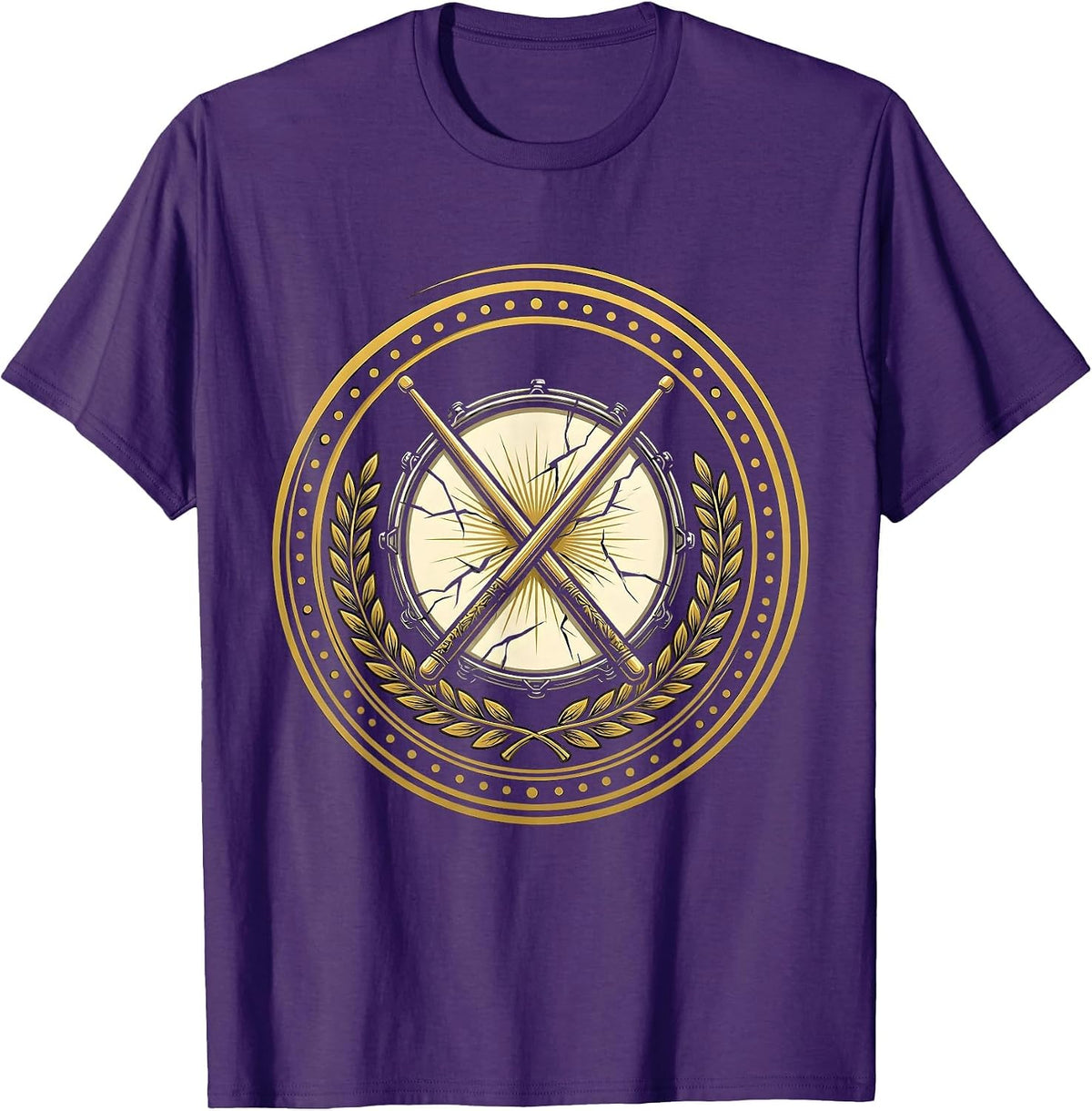 Crossed Drumsticks Cracked Snare Drum Graphic T-Shirt - Purple