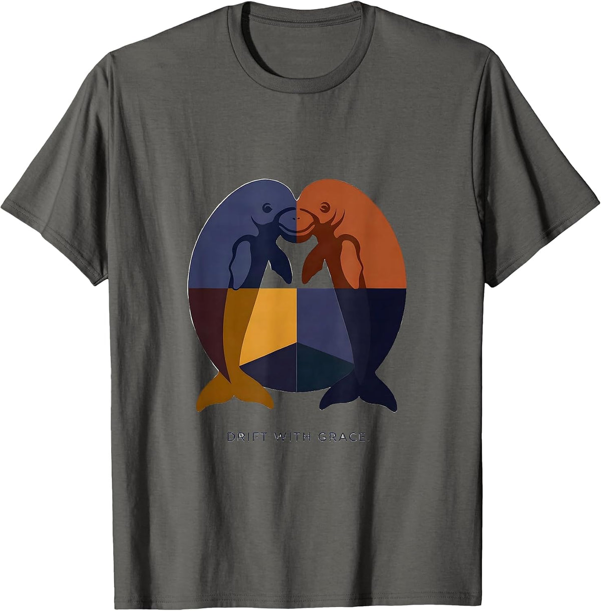 Men's Drift With Grace Quilt Block Manatee Lover Gift T-Shirt - Asphalt Grey