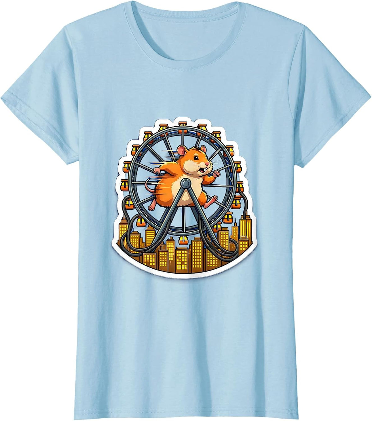 Women's Hamster Wheel Powers City Funny Meme Graphic T-Shirt - Baby Blue