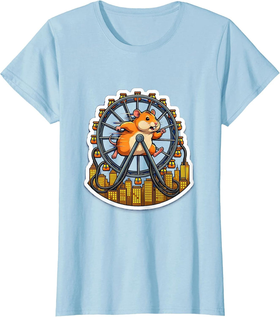 Women's Hamster Wheel Powers City Funny Meme Graphic T-Shirt - Baby Blue