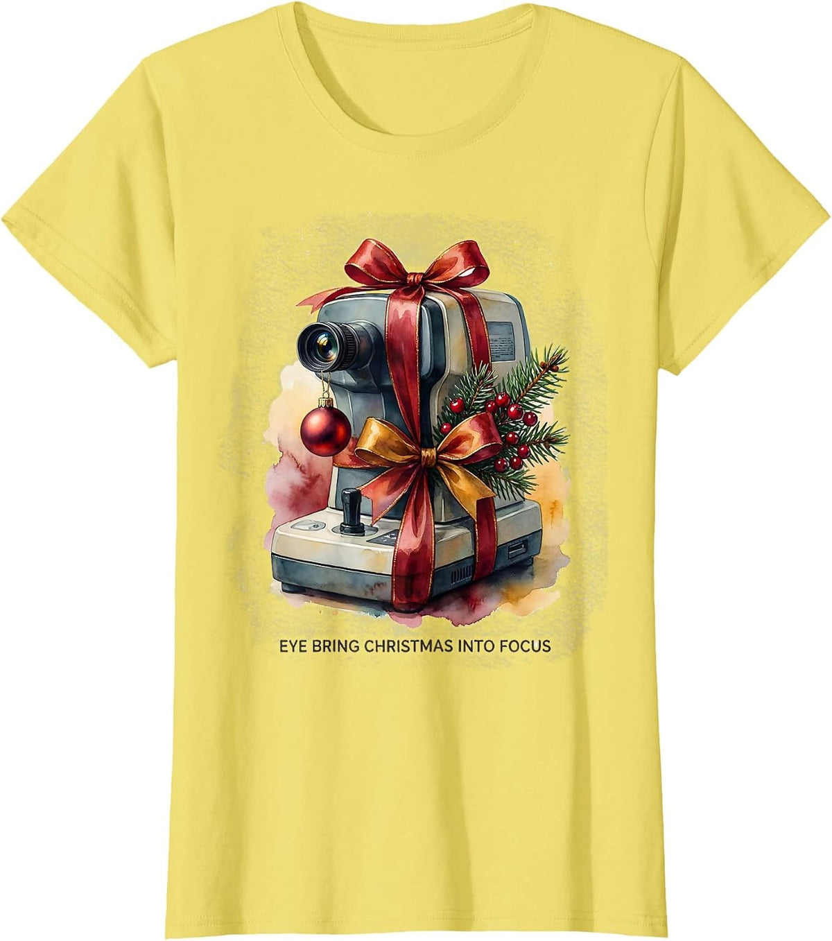 Eye Bring Christmas Into Focus Funny Optometrist Eye-Care T-Shirt - Lemon Yellow