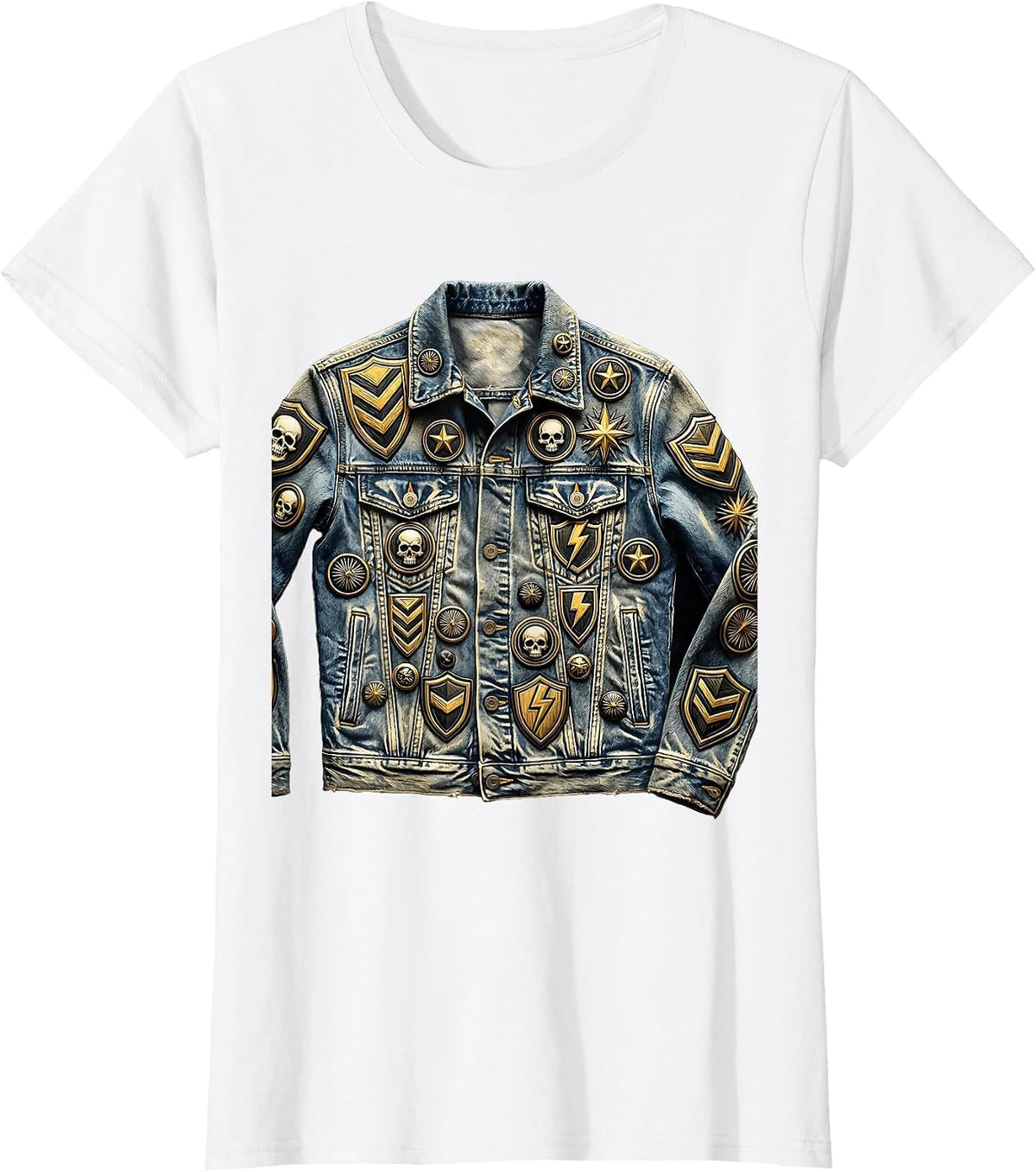 Patched Band Jacket Graphic Tee T-Shirt - White