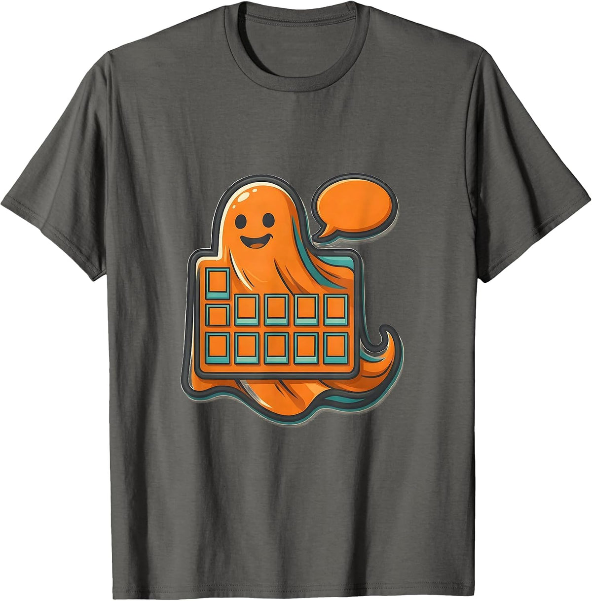 Men's Friendly Ghost Speech Board Halloween Teacher Costume Humor T-Shirt - Asphalt Grey
