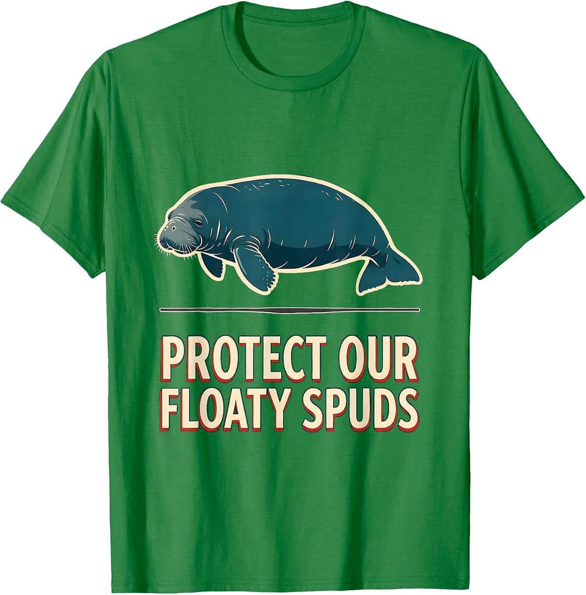 Men's Protect Our Floaty Spuds Funny Manatee Sea Cow Pun Humor T-Shirt - Kelly Green
