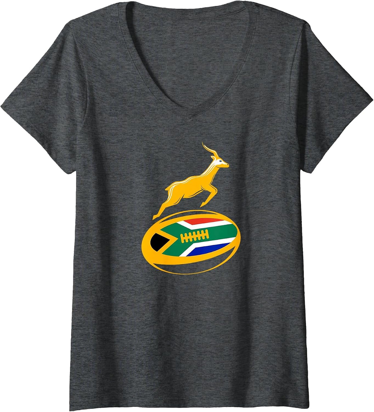 Women's Springbok Rugby Ball & South African Flag. Men, Women & Kids V-Neck T-Shirt - Dark Heather Grey