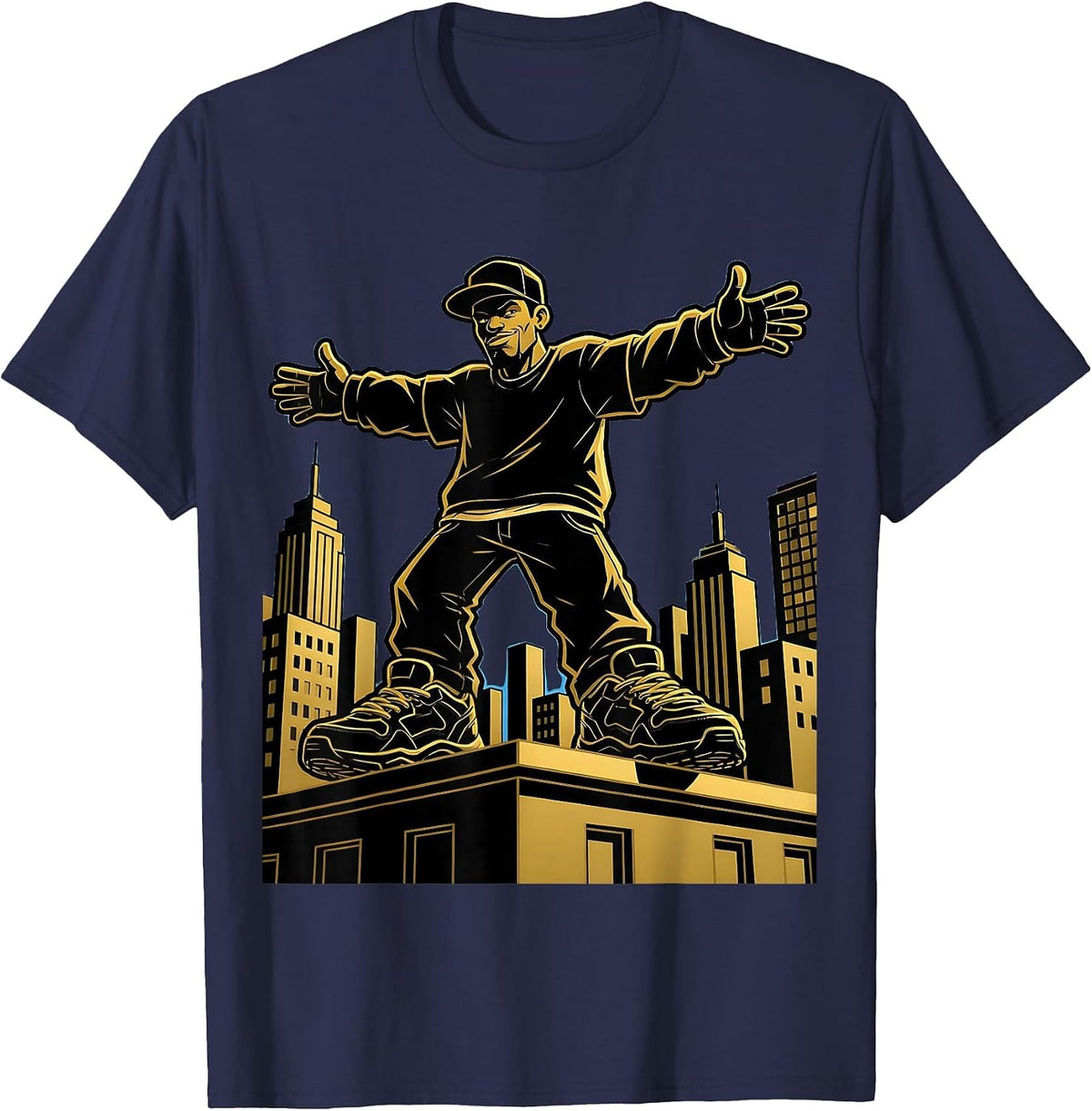 Rooftop Rapper Silhouette Hip Hop Urban Art T-Shirt - Navy Blue
