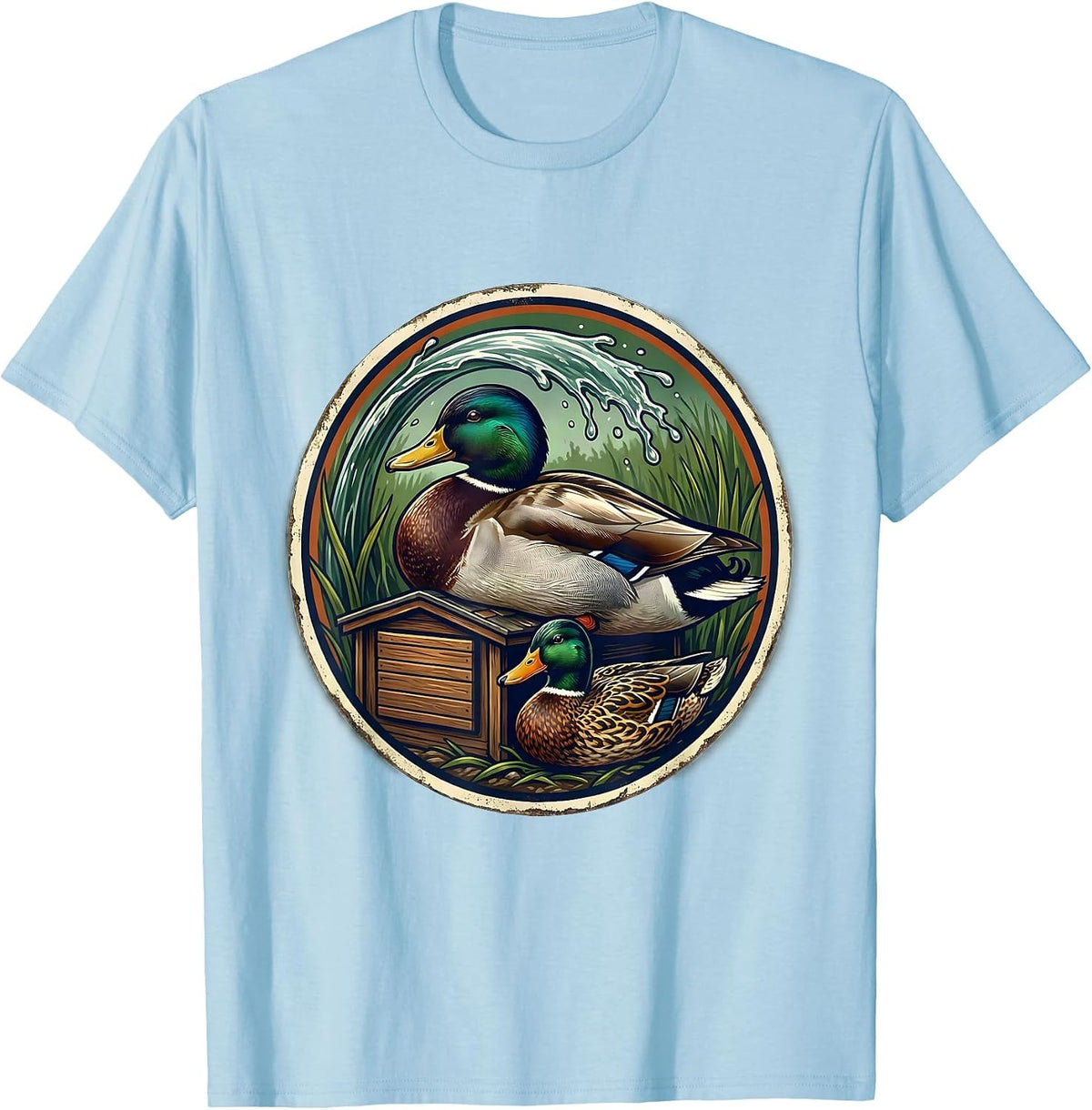 Men's Vintage Mallard Duck Hunting Badge Dad Gift T-Shirt - Baby Blue
