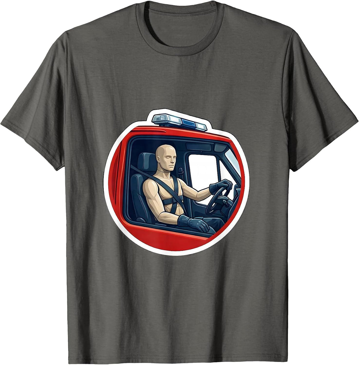 Men's Ambulance Cab Calm Medic Sticker Style EMT Paramedic T-Shirt - Asphalt Grey