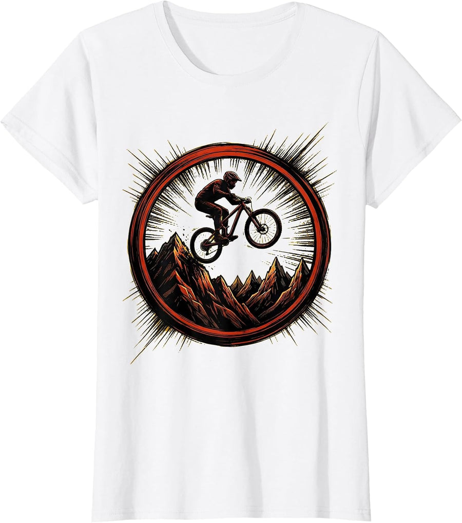 Women's Cyclist Silhouette Mountain Summit Graphic T-Shirt - White