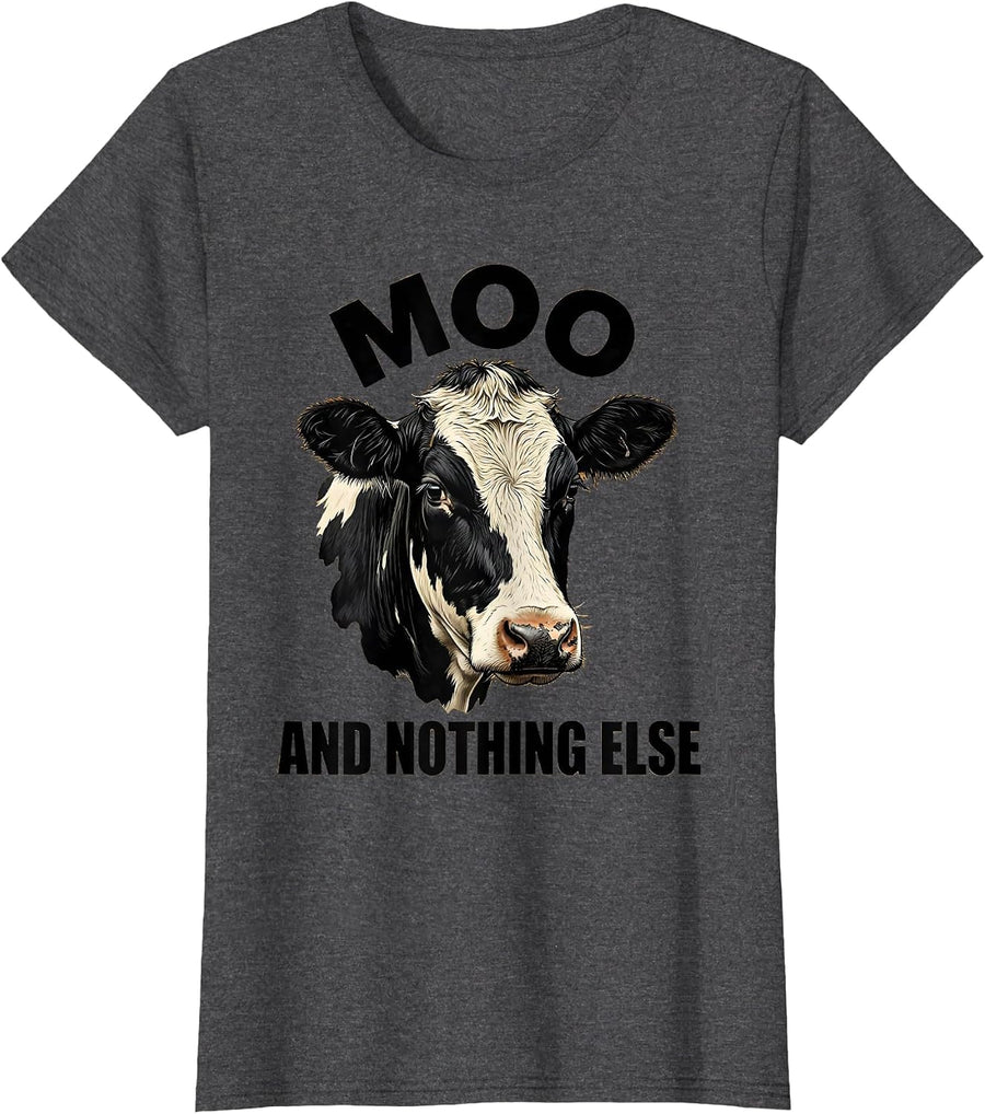 Women's Moo Cow Graphic Design for Animal Lovers T-Shirt - Dark Heather Grey