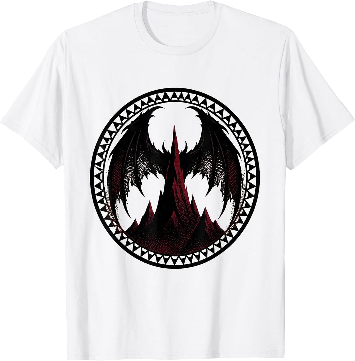 Men's Demon Wings Over Mountain Peaks Metal Graphic T-Shirt - White