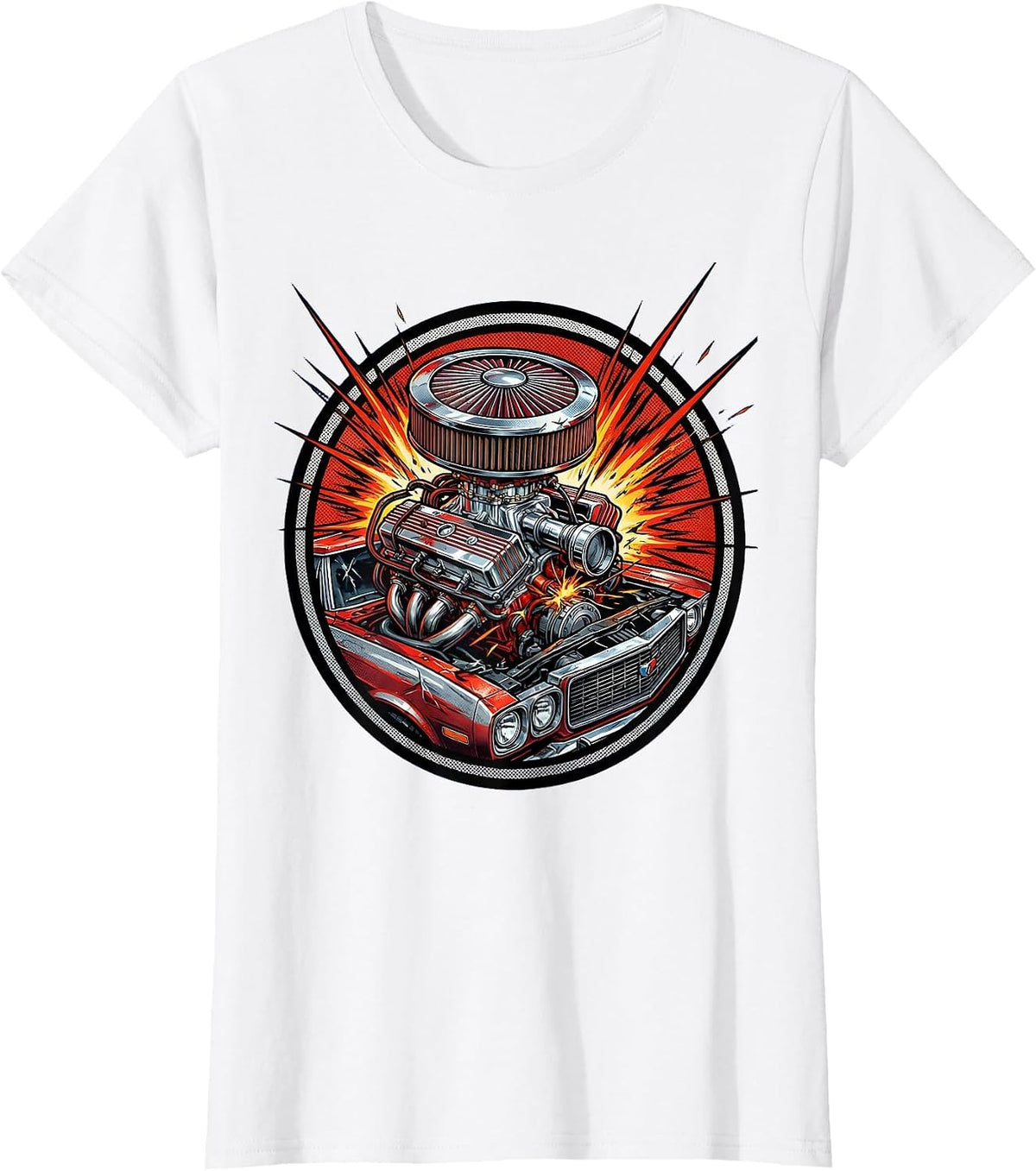 Gen X Muscle Car Engine Bursting Through Hood T-Shirt - White