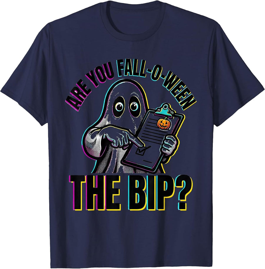 Are You Fall-O-Ween The BIP Pop Art Ghost Teacher Halloween T-Shirt - Navy Blue