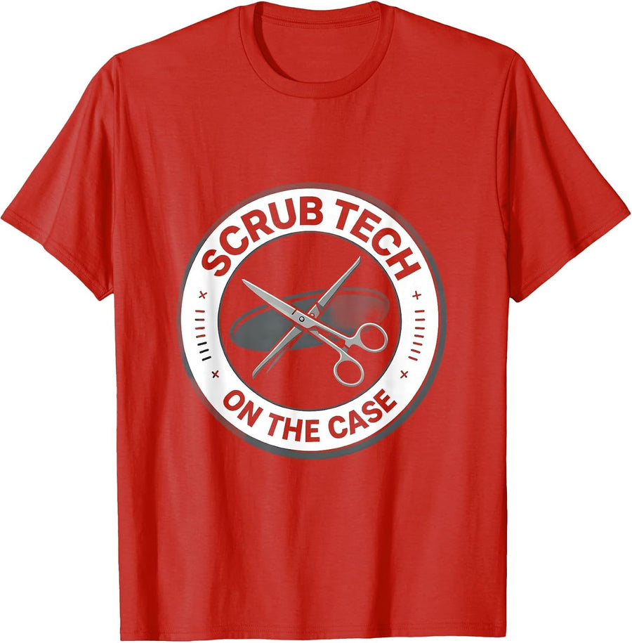 Men's Scrub Tech On The Case Funny Surgical Tech Gift T-Shirt - Red