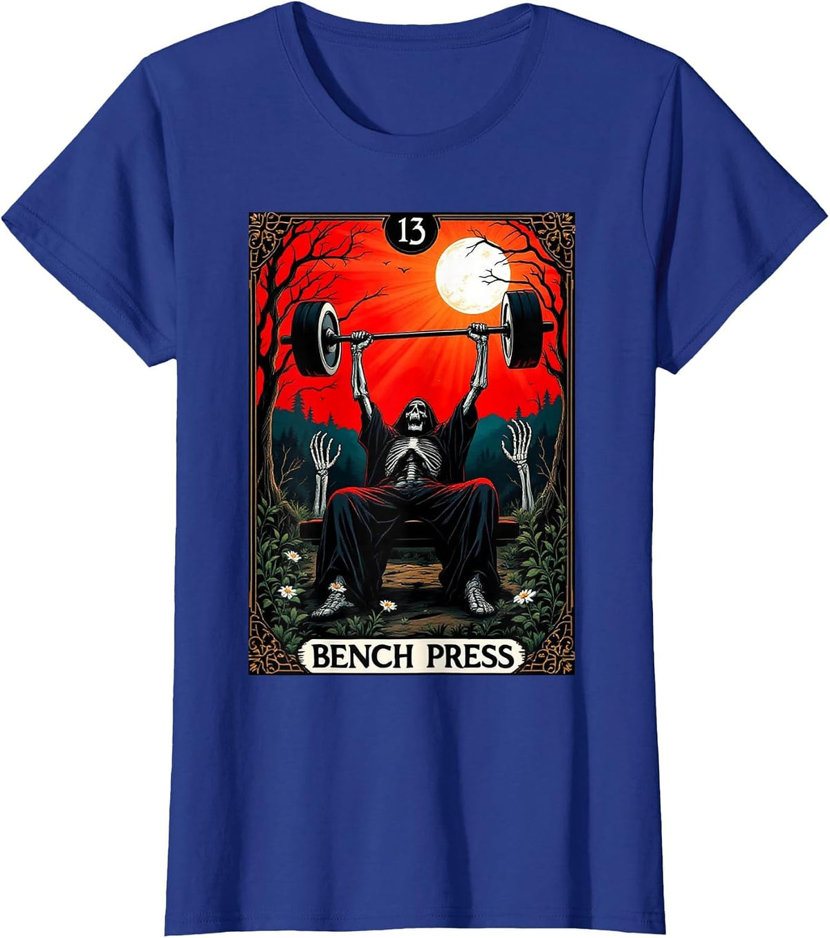 Funny Tarot Card Bench Press Gym Occult Workout Fitness T-Shirt - Royal Blue