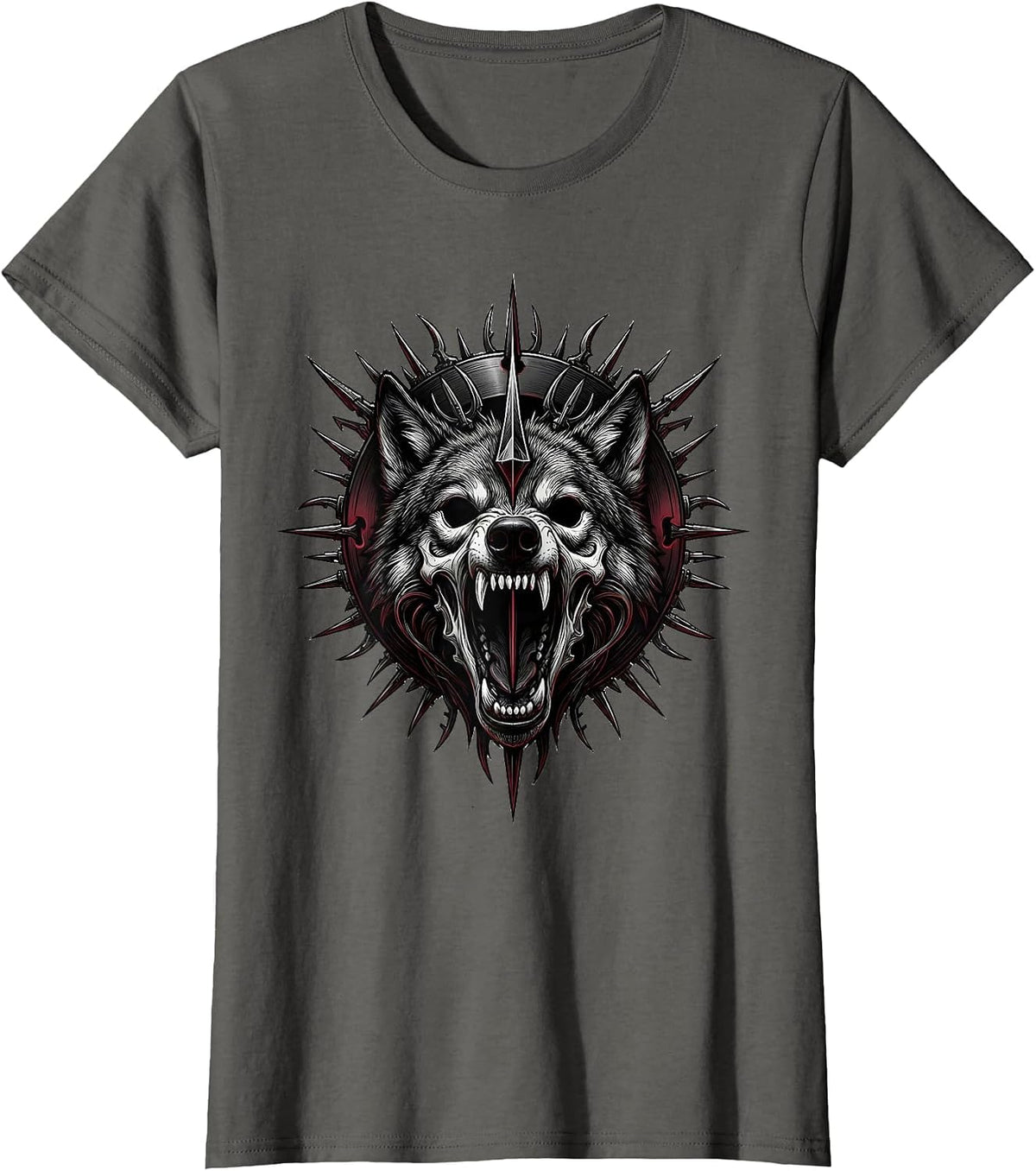 Women's Three-Eyed Wolf Blood Moon Heavy Metal Graphic T-Shirt - Asphalt Grey