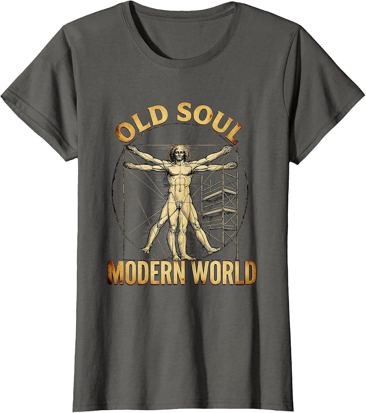 Old Soul Modern World Renaissance Graphic Design T-Shirt, Women, Asphalt Grey, XX-Large - As Pictured