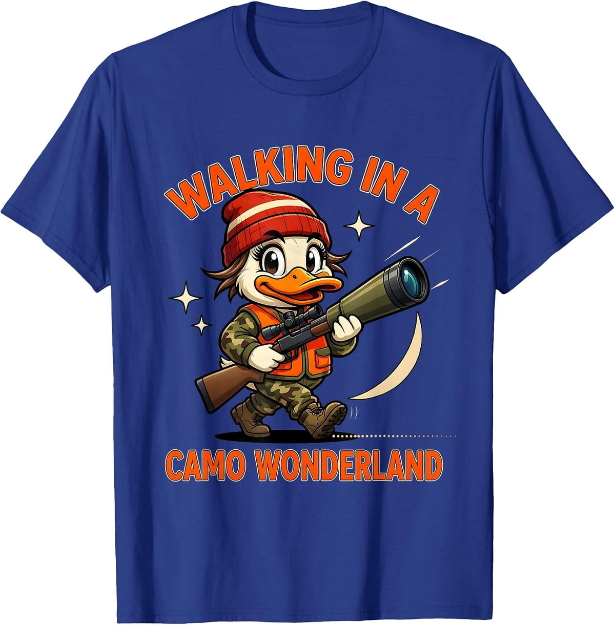 Men's WALKING IN A CAMO WONDERLAND Funny Duck Hunter Christmas T-Shirt - Royal Blue