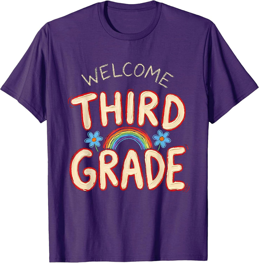 Men's Welcome, Third Grade Naive Kidcore Back To School Teachers T-Shirt - Purple