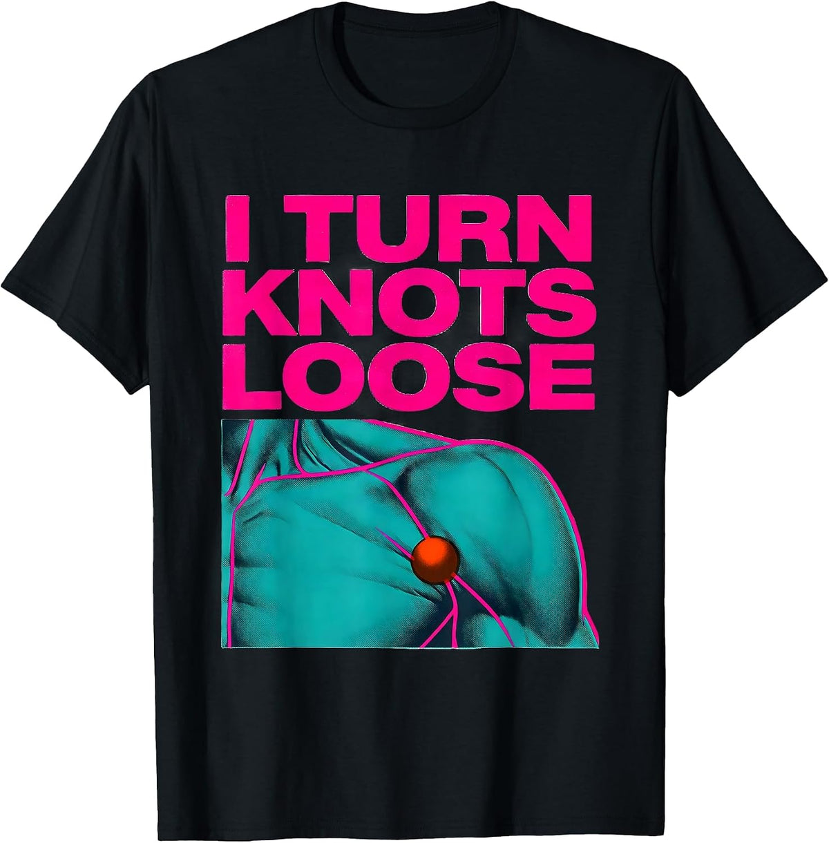 Men's I Turn Knots Loose Risograph Massage Therapist Pun Humor T-Shirt - Black
