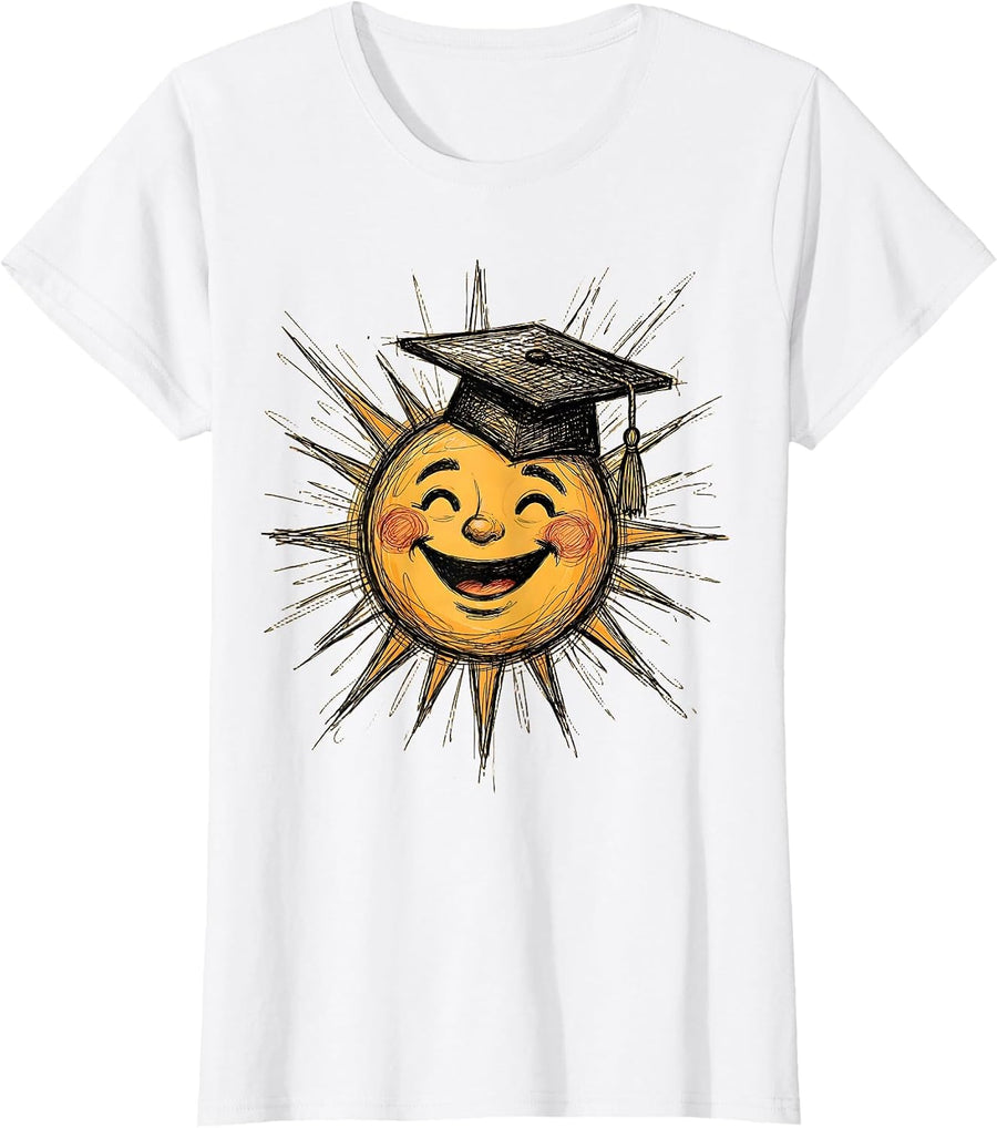 Women's Preschool Teacher Graduation Sun Illustration T-Shirt - White