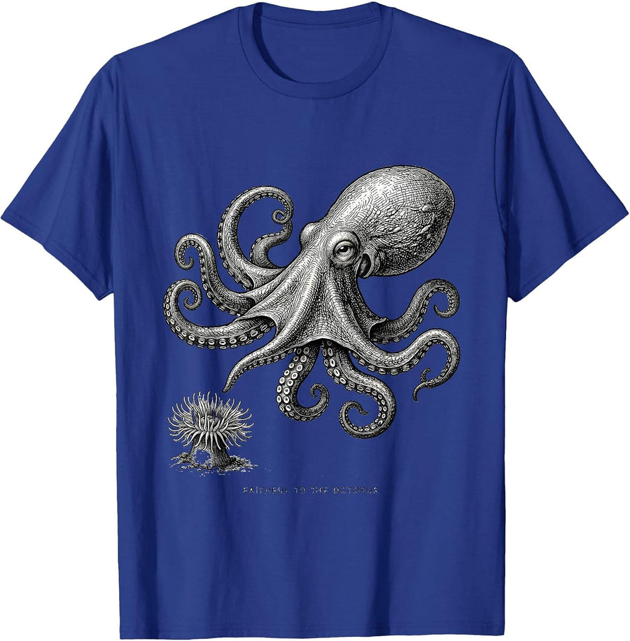 Faithful to the Octopus Monochromatic Octopus Lover Japanese T-Shirt - Royal Blue