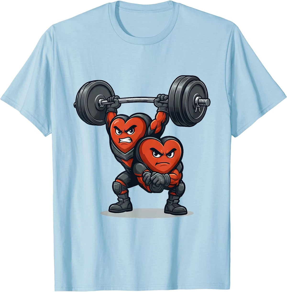 Men's Heart Mascot Gym Humor Valentine's Day Weightlifting T-Shirt - Baby Blue
