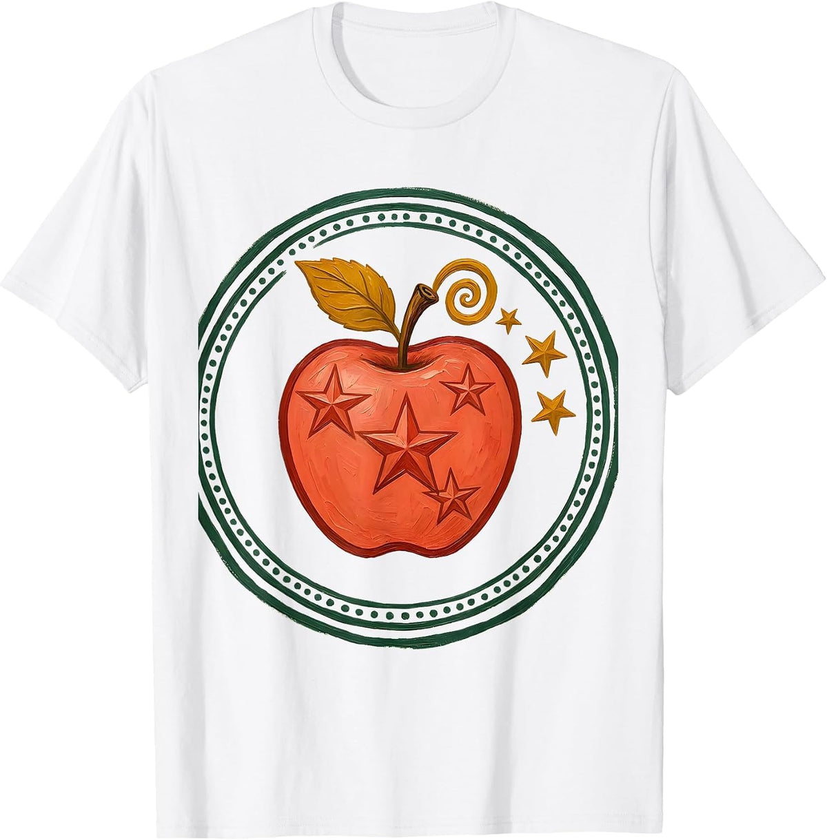 Whimsical Apple Folk Art Y2K Kawaii Grunge Teen T-Shirt - White
