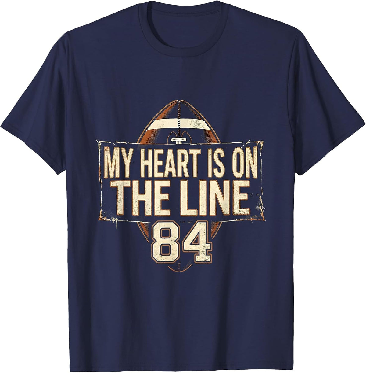 My Heart Is On The Line 84 Distressed Football Lineman Mom T-Shirt - Navy Blue