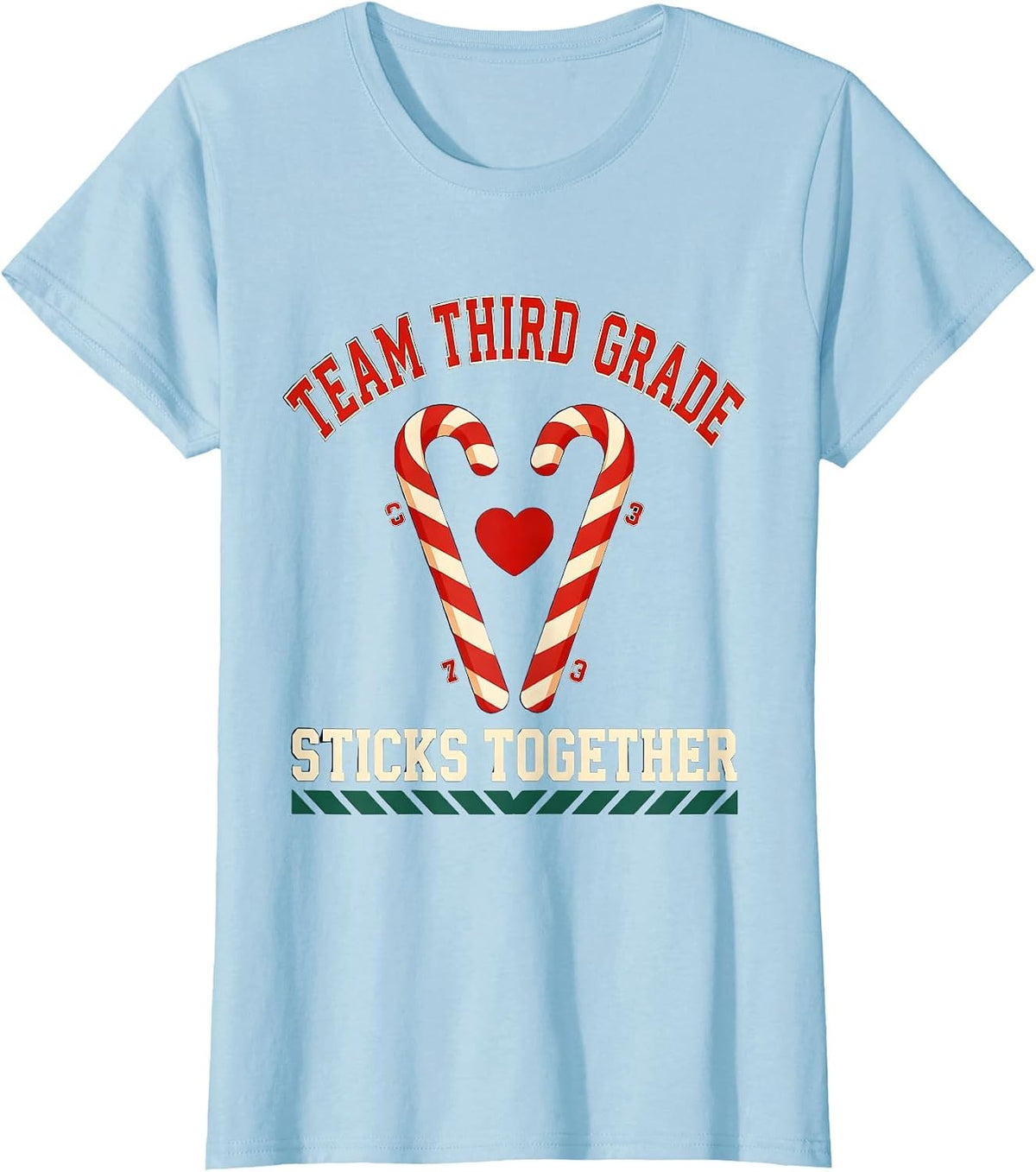 Team Third Grade Sticks Together Christmas Candy Cane T-Shirt - Baby Blue