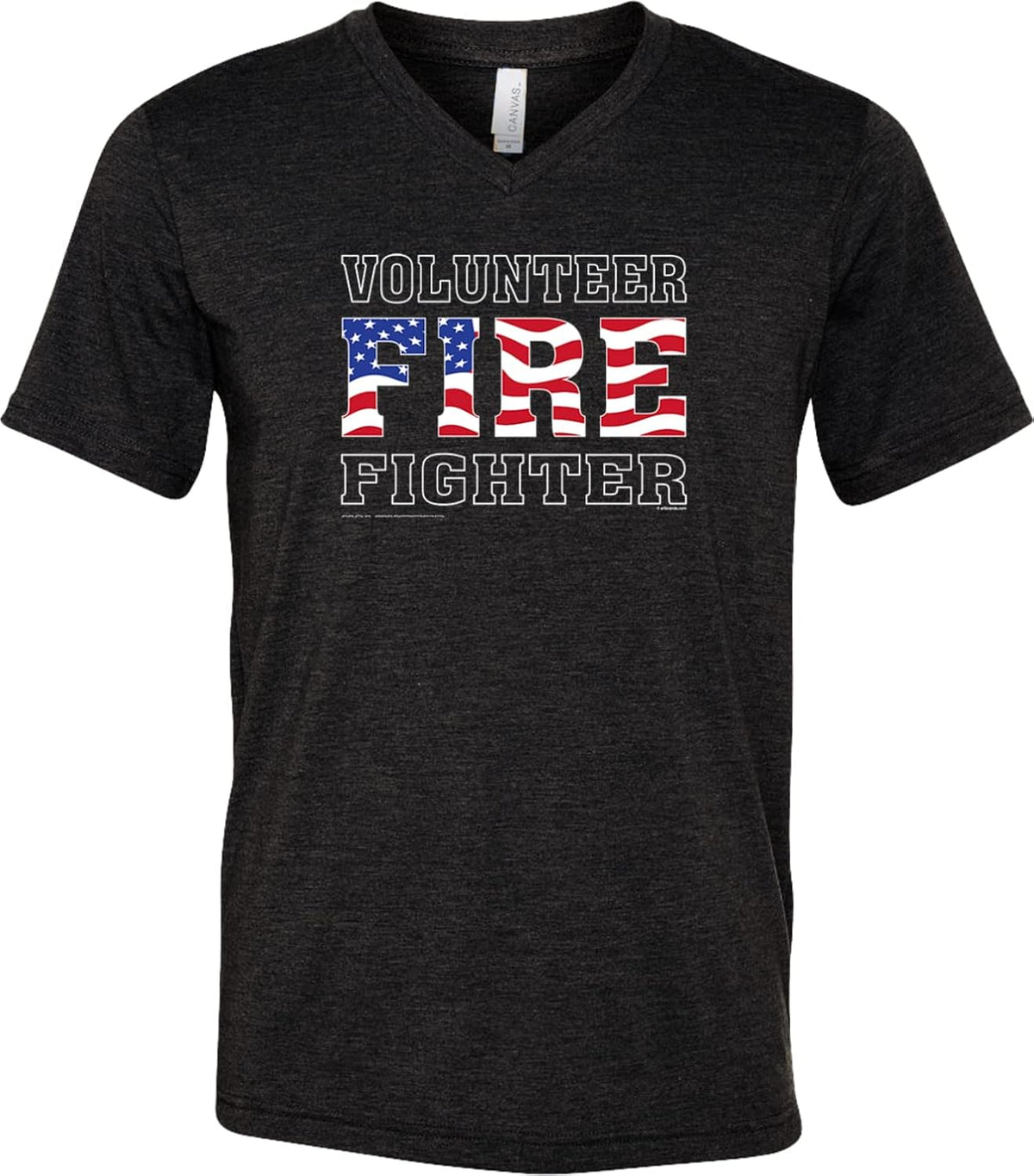 Volunteer Firefighter US Flag Tri Blend V-Neck Shirt - Charcoal Black