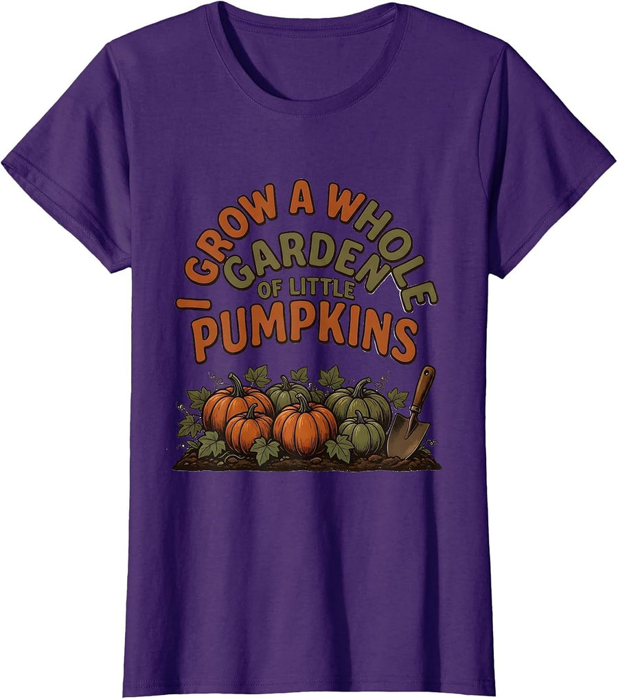 I Grow a Whole Garden of Little Pumpkins Vintage Teacher T-Shirt, Women, Purple, X-Large - As Pictured