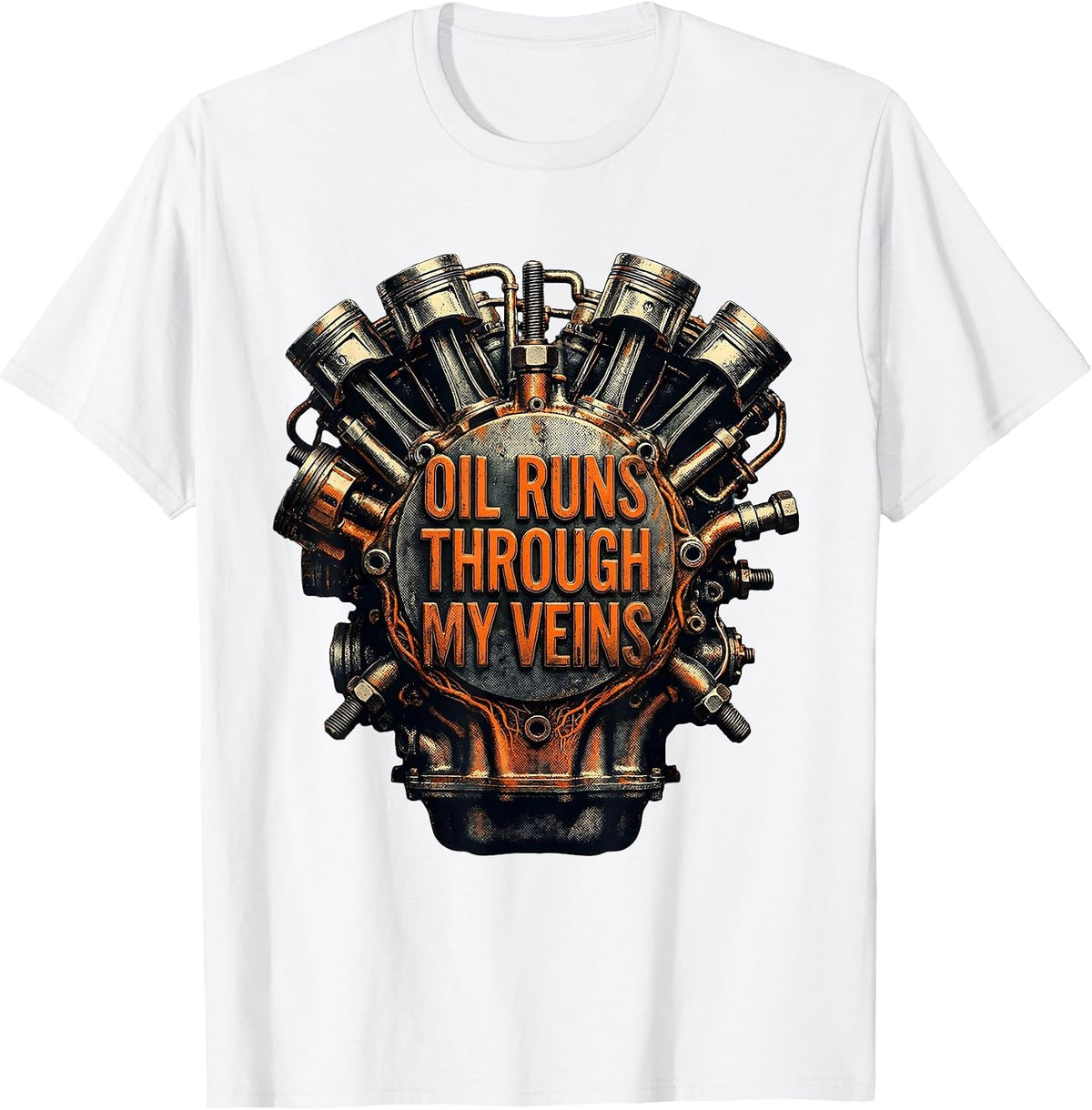 Men's Oil Runs Through My Veins Petroleum Design T-Shirt - White