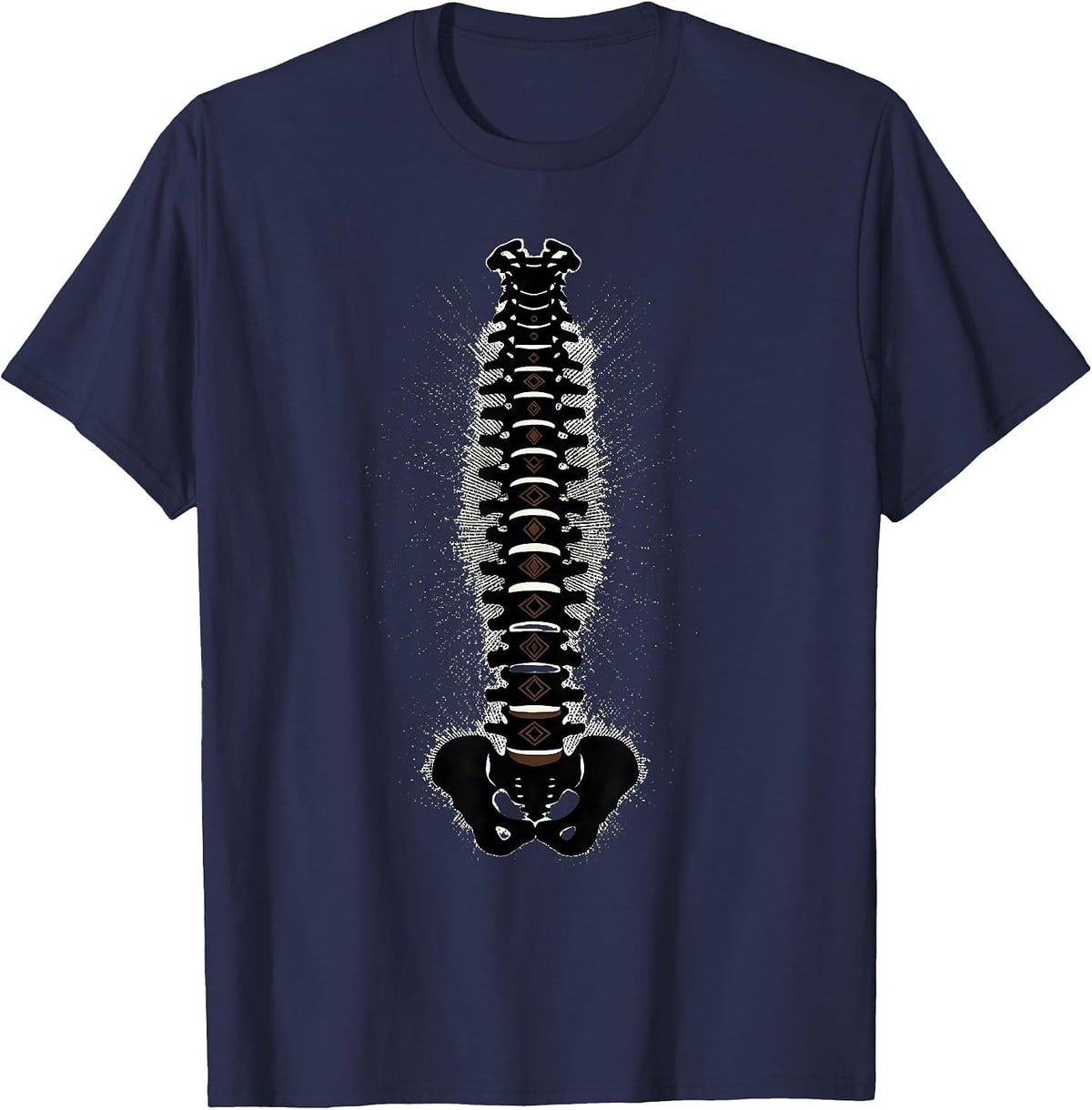 Glowing Vertebrae Luminous Tower Radiology Art T-Shirt - Navy Blue