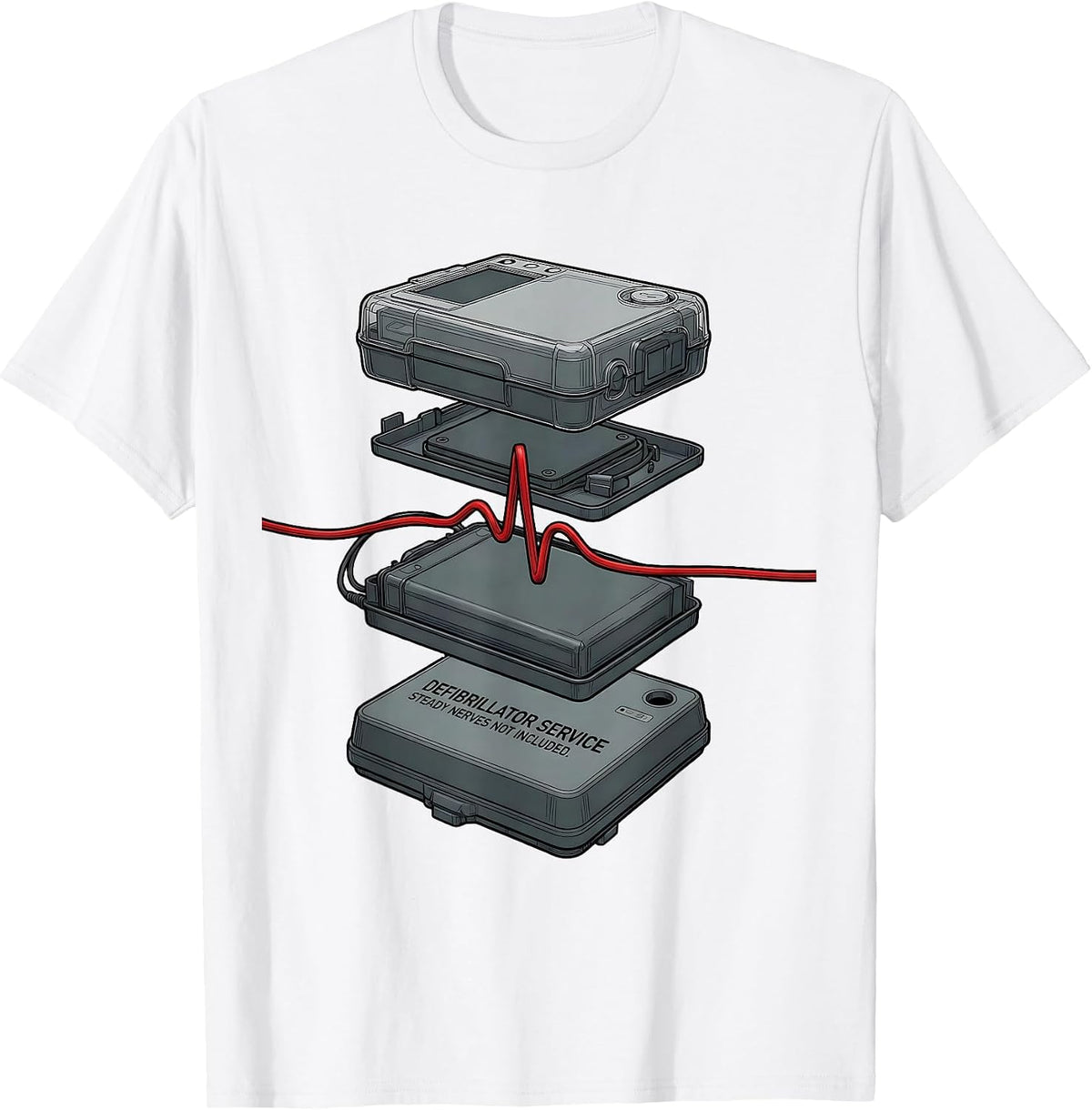 Men's Defibrillator Service Steady Nerves Not Included Funny EMT T-Shirt - White