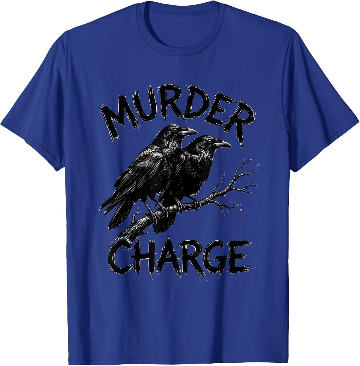 Men's Murder Charge Bold Hand-Drawn Crows Bird Lover Humor T-Shirt - Royal Blue