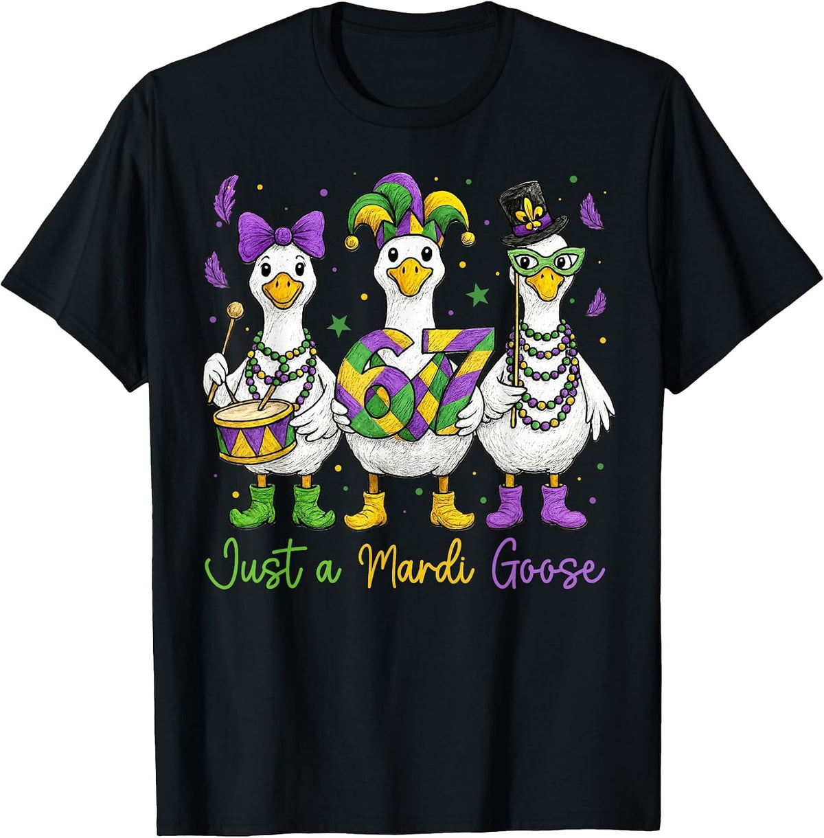 Just a Mardi Goose for Kid Boys Girls Women Youth Mardi Gras T-Shirt - Black